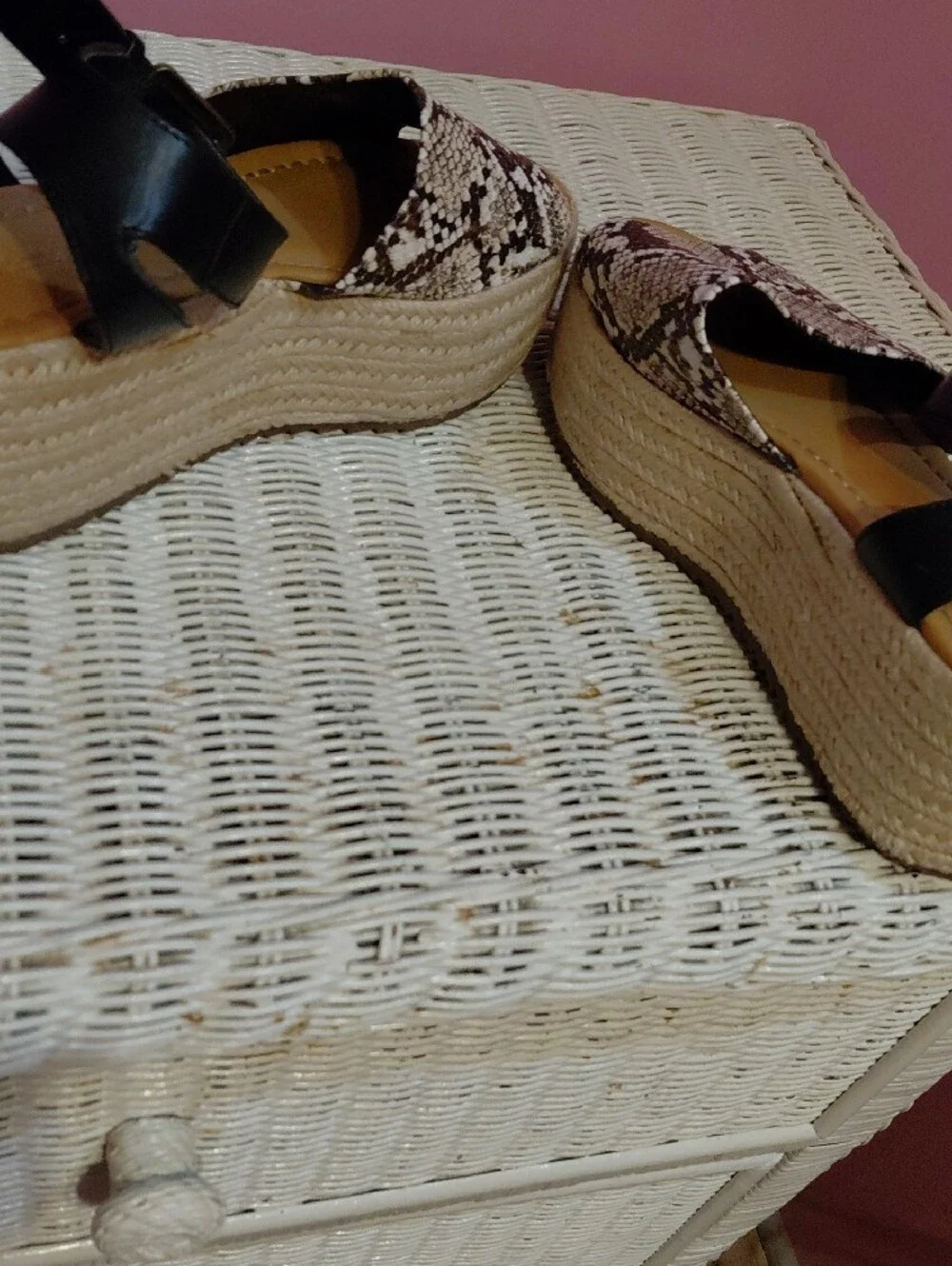 Snake-Print Espadrille Platform Sandals with Black Ankle Strap
